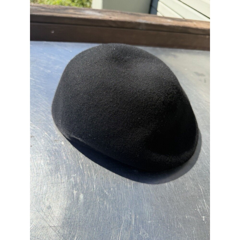Black Wool Felt Brimless Hat Structured Pillbox Cloche Women's